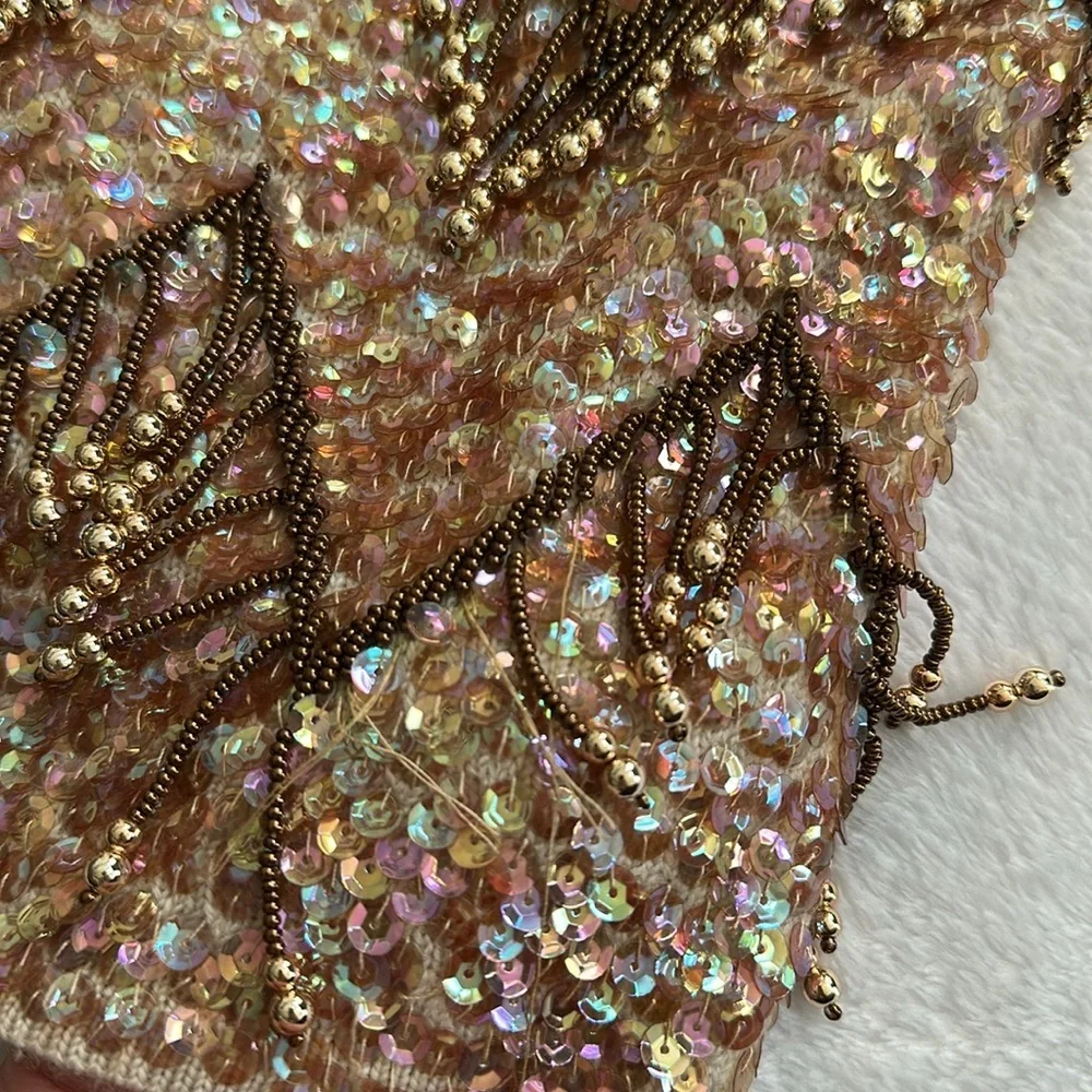 Vintage Womens Hand Beaded Wool Embellished Sleeveless Top M Glam Wearable Art - Picture 8 of 8